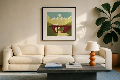 Great Outdoors VI by Omar Escalante. Displayed in a glass frame with matte in a clean modern living room. Available as an archival giclee rolled canvas, fine art paper, or poster print. SKU 66602a.