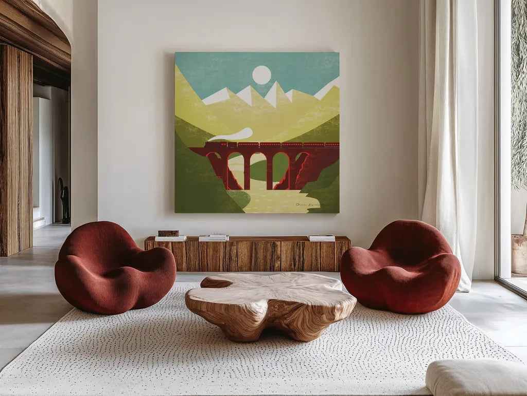 Great Outdoors VI by Omar Escalante. Shown as extra-large giant wall art in a modern living room. Available as an archival giclee rolled canvas, fine art paper, or poster print. SKU 66602a.