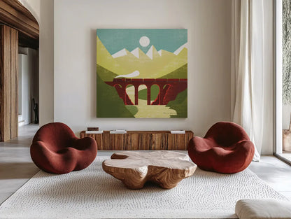 Great Outdoors VI by Omar Escalante. Shown as extra-large giant wall art in a modern living room. Available as an archival giclee rolled canvas, fine art paper, or poster print. SKU 66602a.