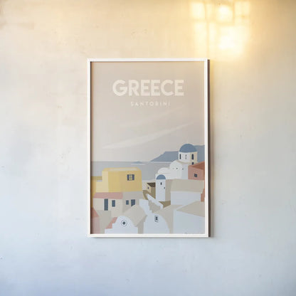 Greece by Omar Escalante. shown as a paper print in a white frame. Available as a archival giclee rolled canvas, fine art paper, or poster print. SKU 74455h.