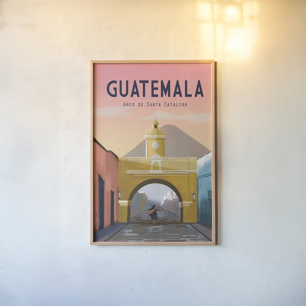 Guatemala by Omar Escalante. shown as a paper print in a natural frame. Available as a archival giclee rolled canvas, fine art paper, or poster print. SKU 62035h.
