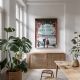 Happy Holidays by Omar Escalante. shown as a print in a natural wood frame in a dining room. Available as a archival giclee rolled canvas, fine art paper, or poster print. SKU 67455h.