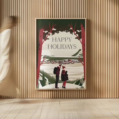 Happy Holidays Red by Omar Escalante. shown as over sized large wall art. Available as an archival giclee rolled canvas, fine art paper, or poster print. SKU 68867h.