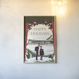 Happy Holidays Red by Omar Escalante. shown as a paper print in a natural frame. Available as a archival giclee rolled canvas, fine art paper, or poster print. SKU 68867h.
