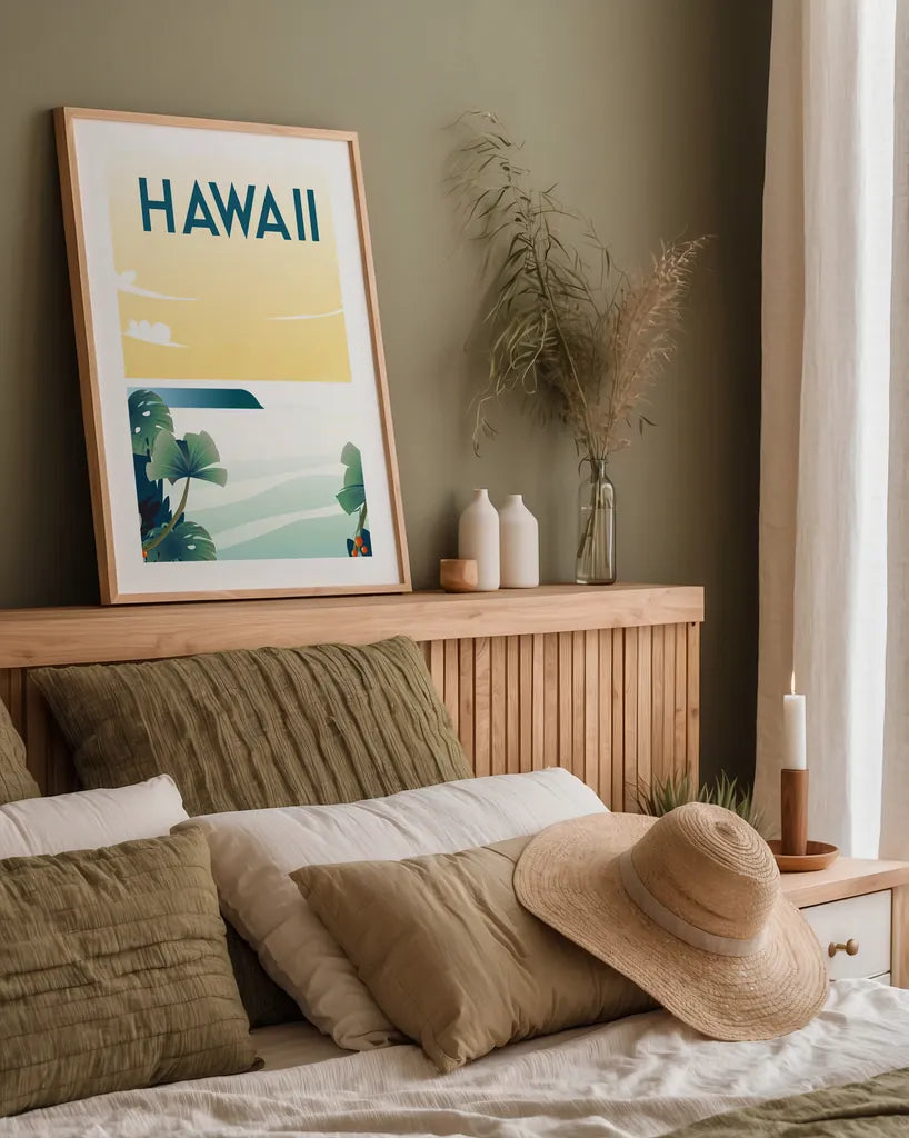 Hawaii by Omar Escalante. shown as a paper print in a natural frame. Available as a archival giclee rolled canvas, fine art paper, or poster print. SKU 62765h.