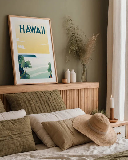 Hawaii by Omar Escalante. shown as a paper print in a natural frame. Available as a archival giclee rolled canvas, fine art paper, or poster print. SKU 62765h.