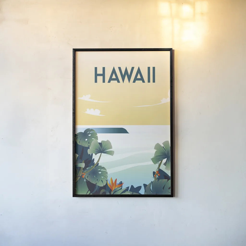 Hawaii by Omar Escalante. shown as a paper print in a black flame. Available as a archival giclee rolled canvas, fine art paper, or poster print. SKU 62765h.