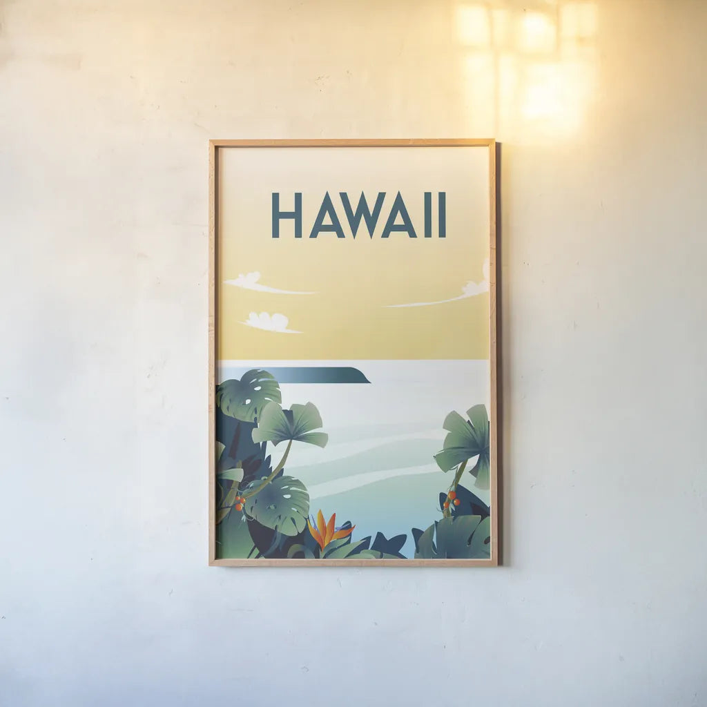 Hawaii by Omar Escalante. shown as a paper print in a natural frame. Available as a archival giclee rolled canvas, fine art paper, or poster print. SKU 62765h.