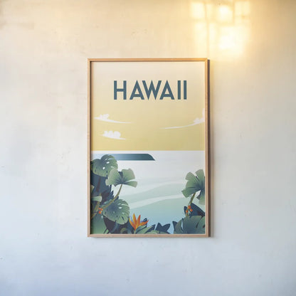 Hawaii by Omar Escalante. shown as a paper print in a natural frame. Available as a archival giclee rolled canvas, fine art paper, or poster print. SKU 62765h.
