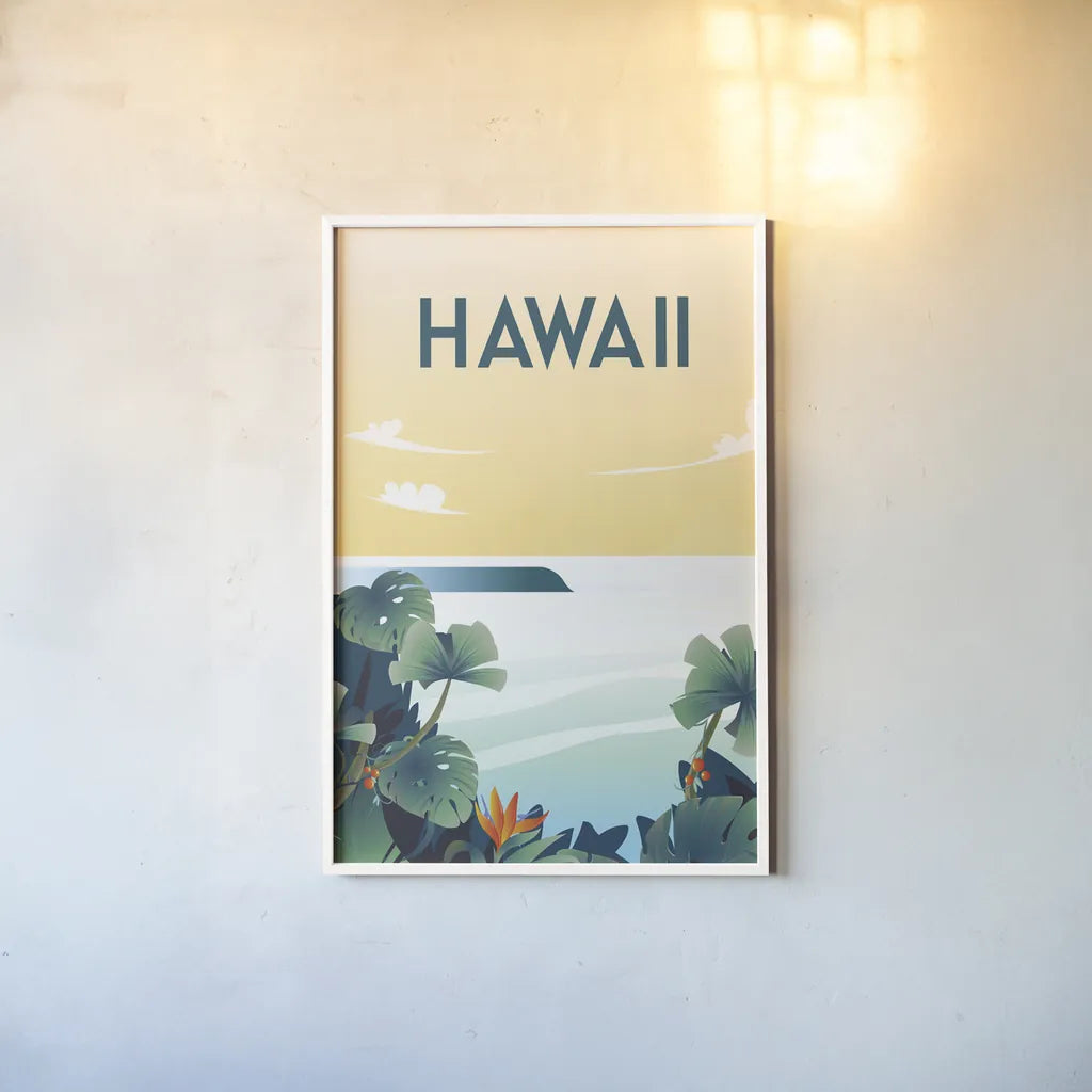 Hawaii by Omar Escalante. shown as a paper print in a white frame. Available as a archival giclee rolled canvas, fine art paper, or poster print. SKU 62765h.