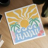 Hawaiian Fun and Sun by Omar Escalante. Shown as a detailed flat fine art print, highlighting archival giclee quality. Available as an archival giclee rolled canvas, fine art paper, or poster print. SKU 98853a.