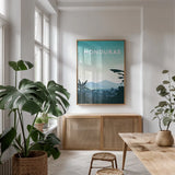 Honduras by Omar Escalante. shown as a print in a natural wood frame in a dining room. Available as a archival giclee rolled canvas, fine art paper, or poster print. SKU 71458h.
