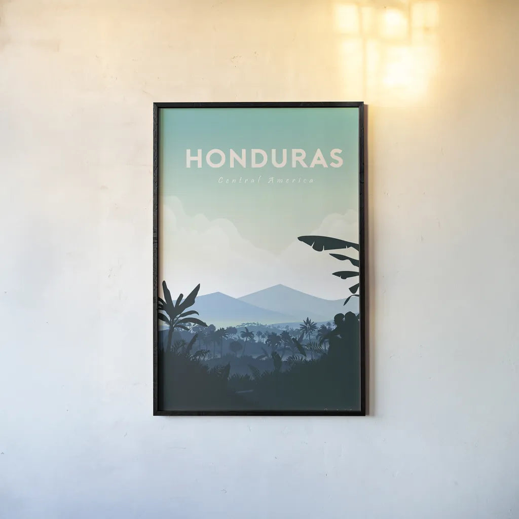 Honduras by Omar Escalante. shown as a paper print in a black flame. Available as a archival giclee rolled canvas, fine art paper, or poster print. SKU 71458h.