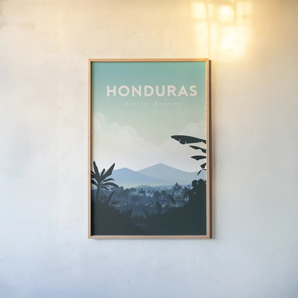 Honduras by Omar Escalante. shown as a paper print in a natural frame. Available as a archival giclee rolled canvas, fine art paper, or poster print. SKU 71458h.
