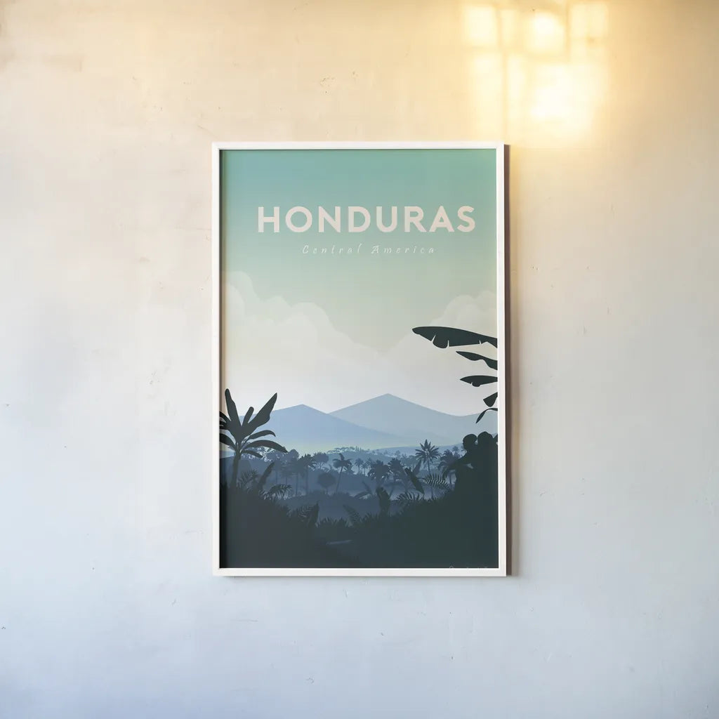 Honduras by Omar Escalante. shown as a paper print in a white frame. Available as a archival giclee rolled canvas, fine art paper, or poster print. SKU 71458h.