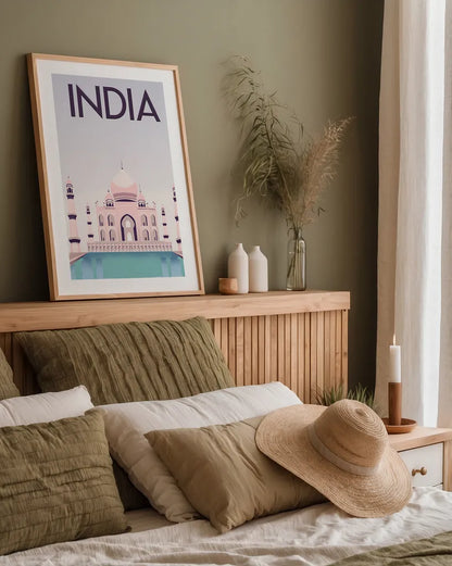India by Omar Escalante. shown as a paper print in a natural frame. Available as a archival giclee rolled canvas, fine art paper, or poster print. SKU 62036h.