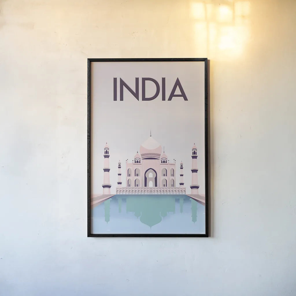 India by Omar Escalante. shown as a paper print in a black flame. Available as a archival giclee rolled canvas, fine art paper, or poster print. SKU 62036h.