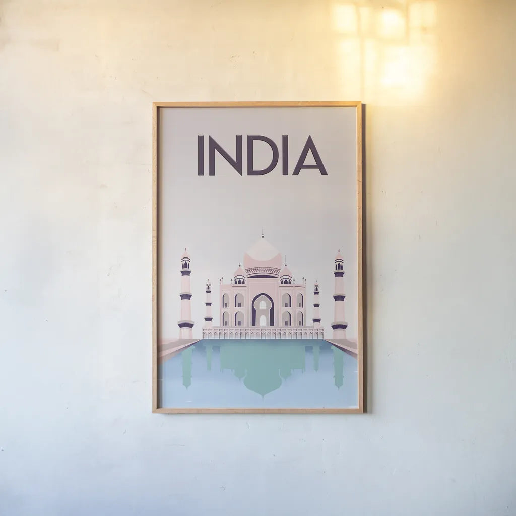 India by Omar Escalante. shown as a paper print in a natural frame. Available as a archival giclee rolled canvas, fine art paper, or poster print. SKU 62036h.