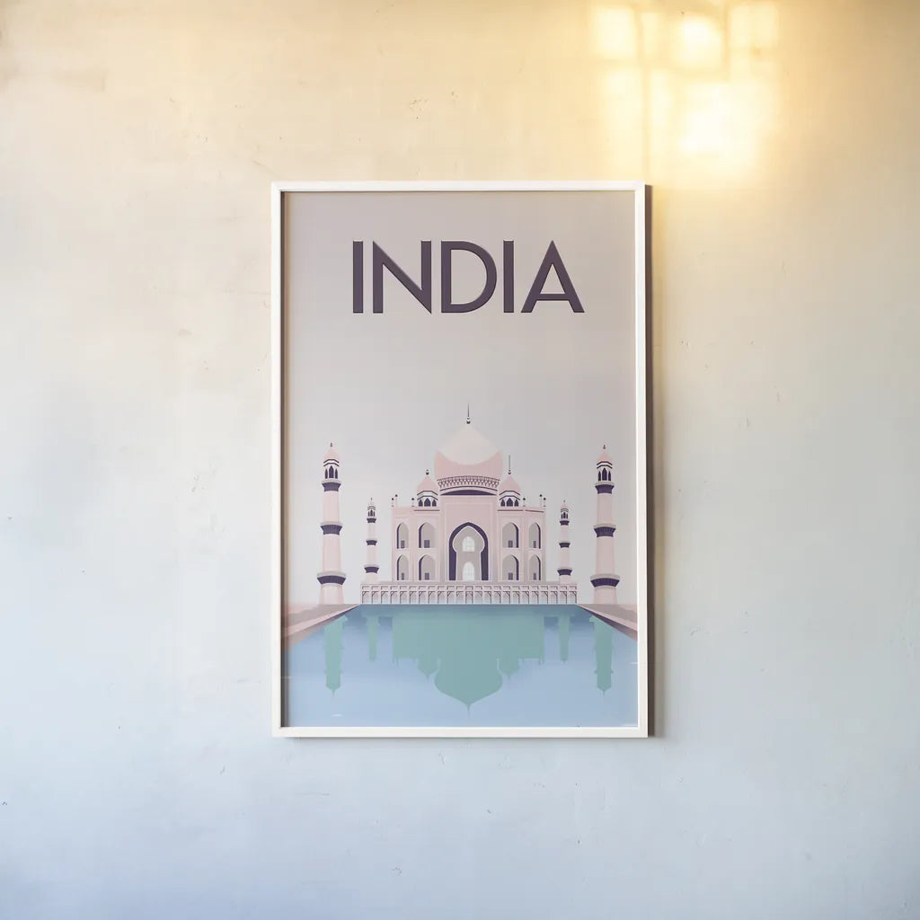 India by Omar Escalante. shown as a paper print in a white frame. Available as a archival giclee rolled canvas, fine art paper, or poster print. SKU 62036h.