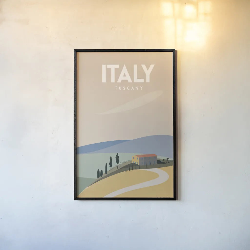 Italy by Omar Escalante. shown as a paper print in a black flame. Available as a archival giclee rolled canvas, fine art paper, or poster print. SKU 74454h.