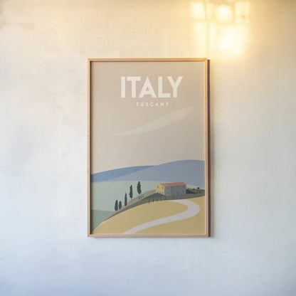 Italy by Omar Escalante. shown as a paper print in a natural frame. Available as a archival giclee rolled canvas, fine art paper, or poster print. SKU 74454h.