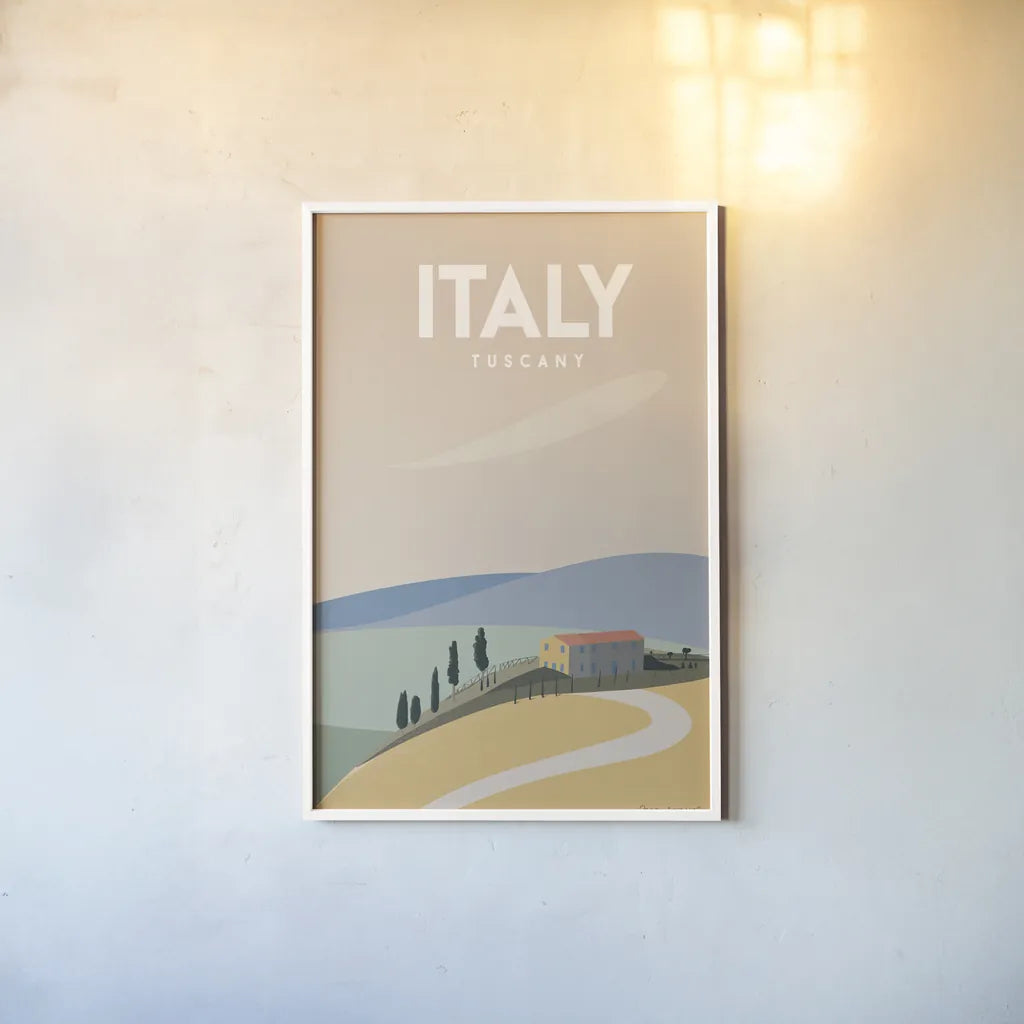Italy by Omar Escalante. shown as a paper print in a white frame. Available as a archival giclee rolled canvas, fine art paper, or poster print. SKU 74454h.