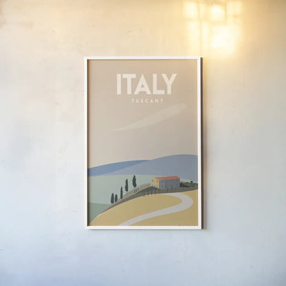 Italy by Omar Escalante. shown as a paper print in a white frame. Available as a archival giclee rolled canvas, fine art paper, or poster print. SKU 74454h.