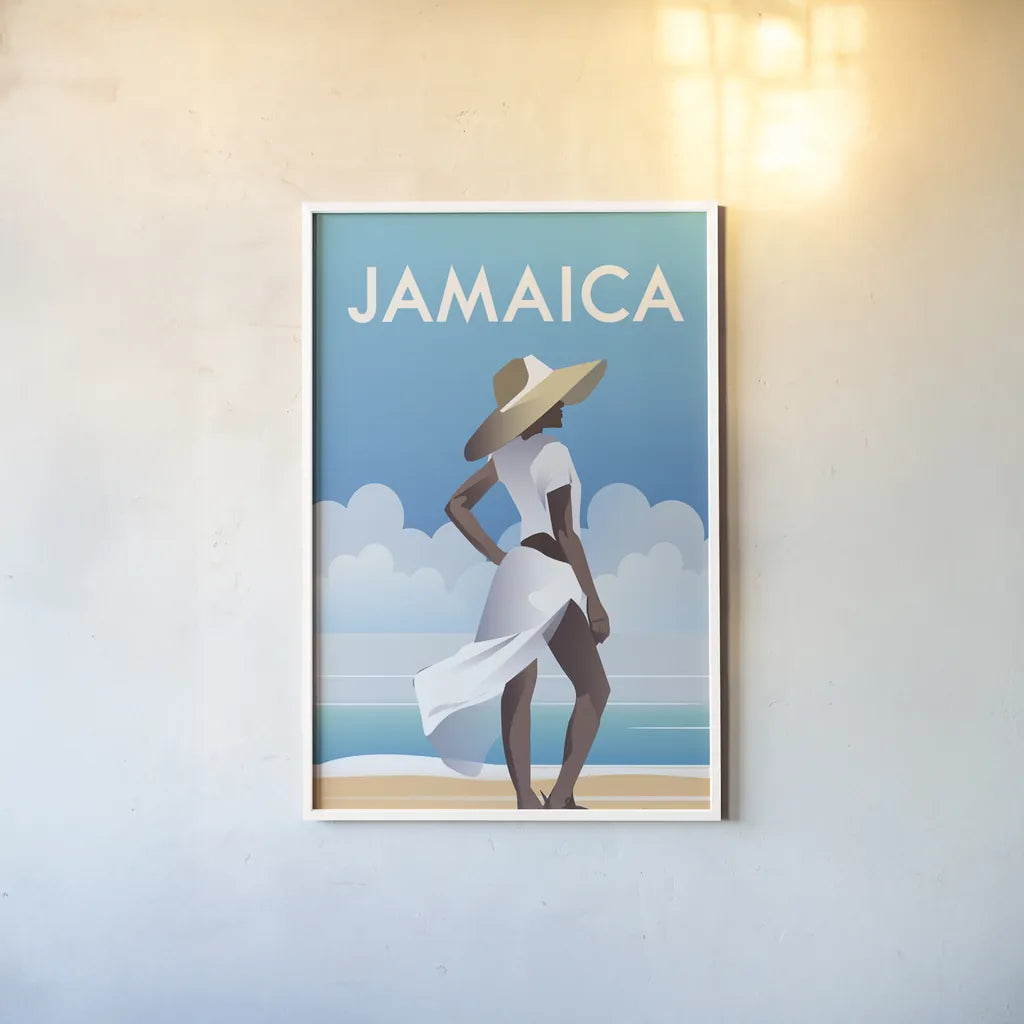 Jamaica by Omar Escalante. shown as a paper print in a white frame. Available as a archival giclee rolled canvas, fine art paper, or poster print. SKU 62766h.