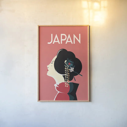 Japan by Omar Escalante. shown as a paper print in a natural frame. Available as a archival giclee rolled canvas, fine art paper, or poster print. SKU 62767h.