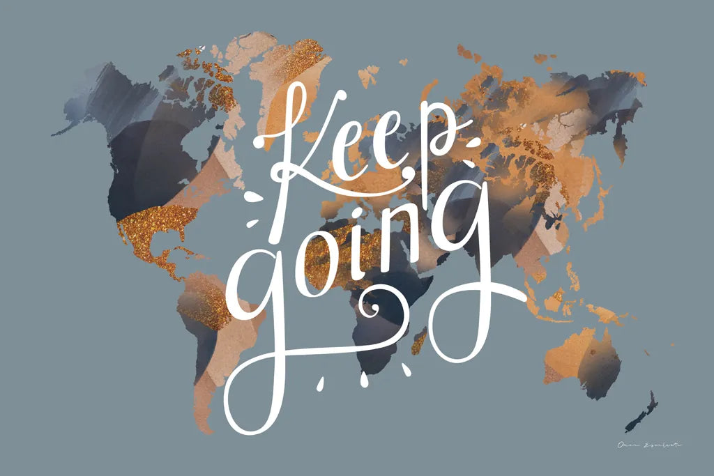 Keep Going World Map by Omar Escalante. SKU 70407i. Archival Giclee Fine art print for wall decor.