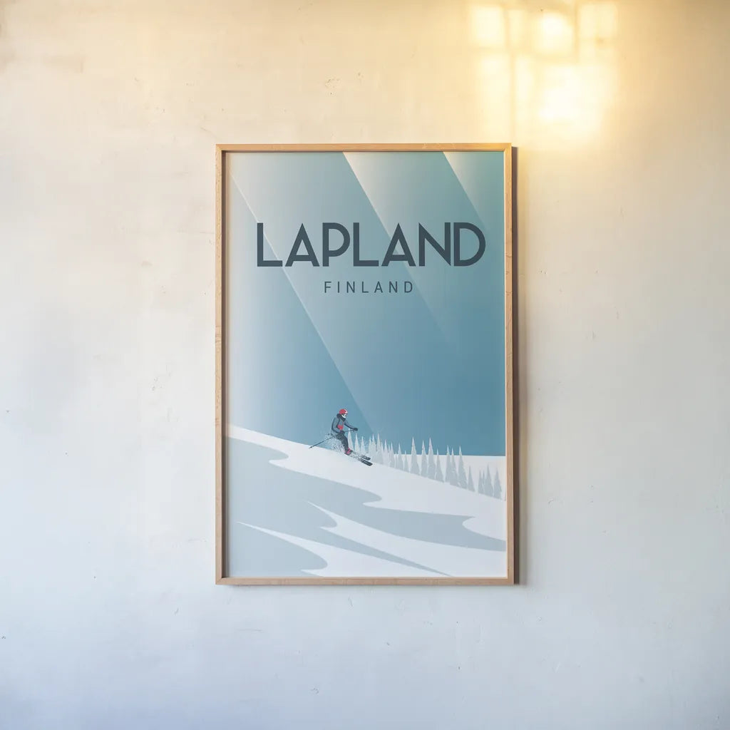 Lapland by Omar Escalante. shown as a paper print in a natural frame. Available as a archival giclee rolled canvas, fine art paper, or poster print. SKU 62768h.