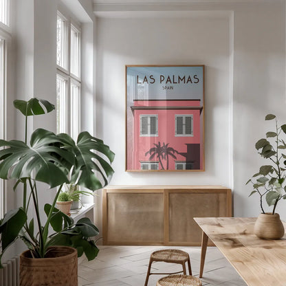 Las Palmas by Omar Escalante. shown as a print in a natural wood frame in a dining room. Available as a archival giclee rolled canvas, fine art paper, or poster print. SKU 62769h.