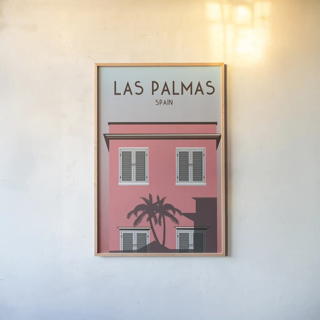 Las Palmas by Omar Escalante. shown as a paper print in a natural frame. Available as a archival giclee rolled canvas, fine art paper, or poster print. SKU 62769h.