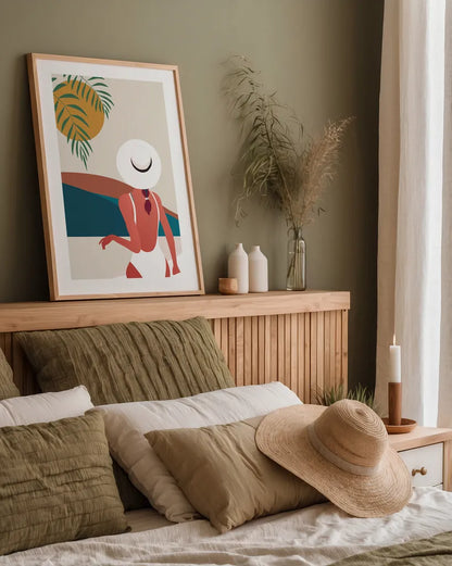 Luxe Traveler II by Omar Escalante. shown as a paper print in a natural frame. Available as a archival giclee rolled canvas, fine art paper, or poster print. SKU 82558h.