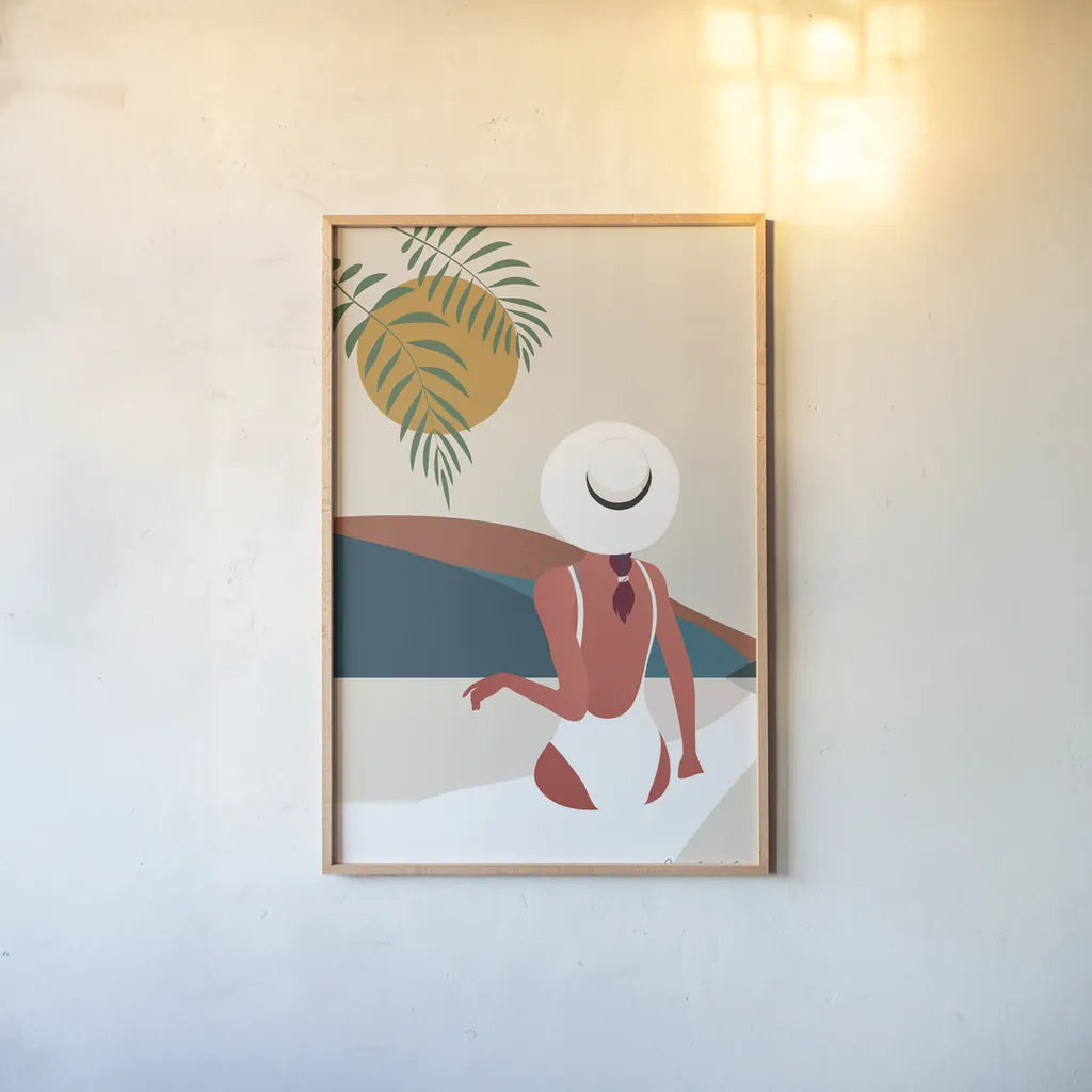 Luxe Traveler II by Omar Escalante. shown as a paper print in a natural frame. Available as a archival giclee rolled canvas, fine art paper, or poster print. SKU 82558h.