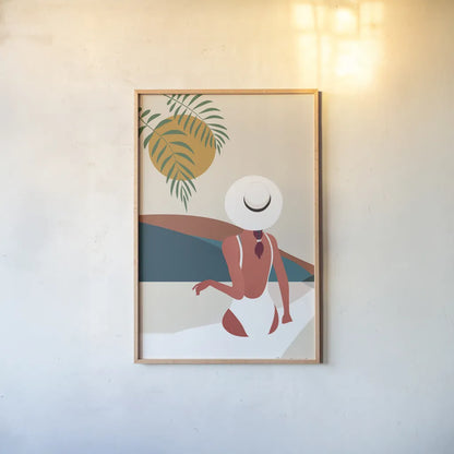 Luxe Traveler II by Omar Escalante. shown as a paper print in a natural frame. Available as a archival giclee rolled canvas, fine art paper, or poster print. SKU 82558h.