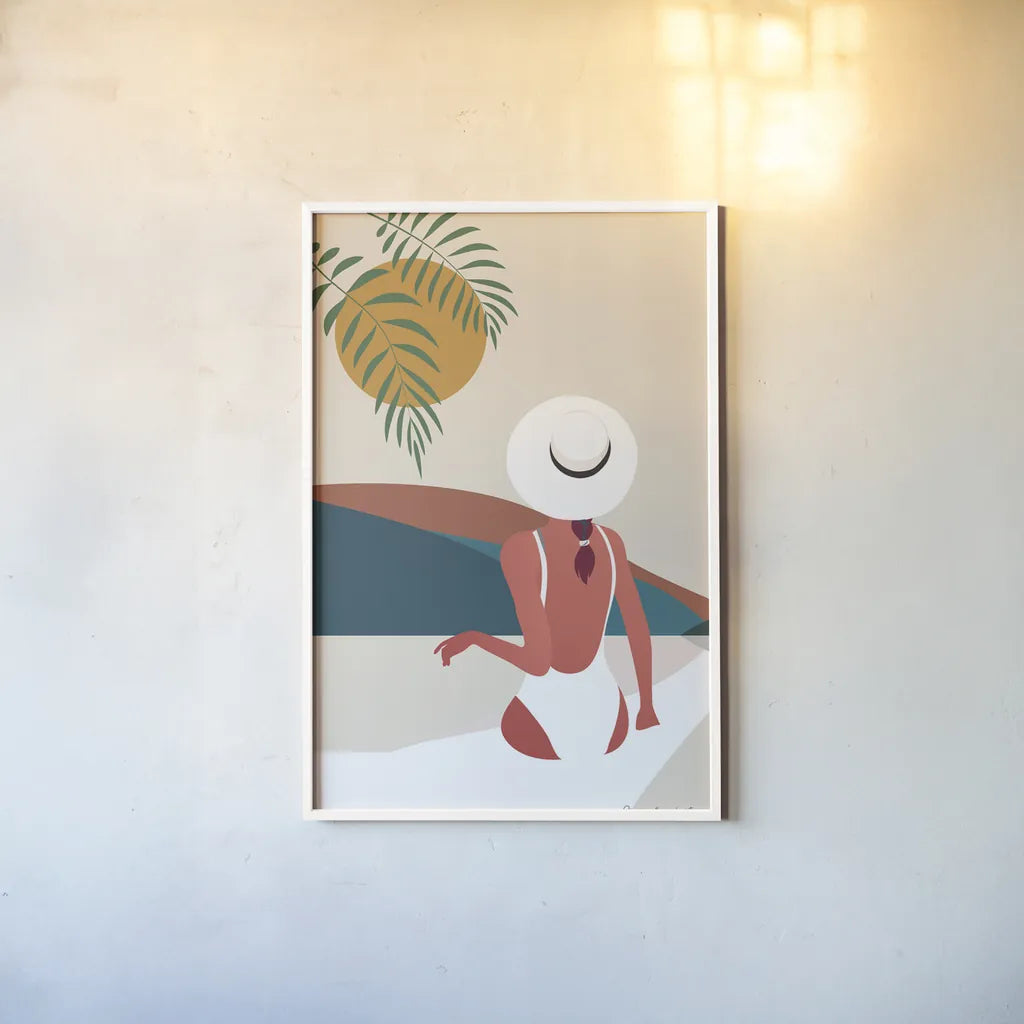 Luxe Traveler II by Omar Escalante. shown as a paper print in a white frame. Available as a archival giclee rolled canvas, fine art paper, or poster print. SKU 82558h.