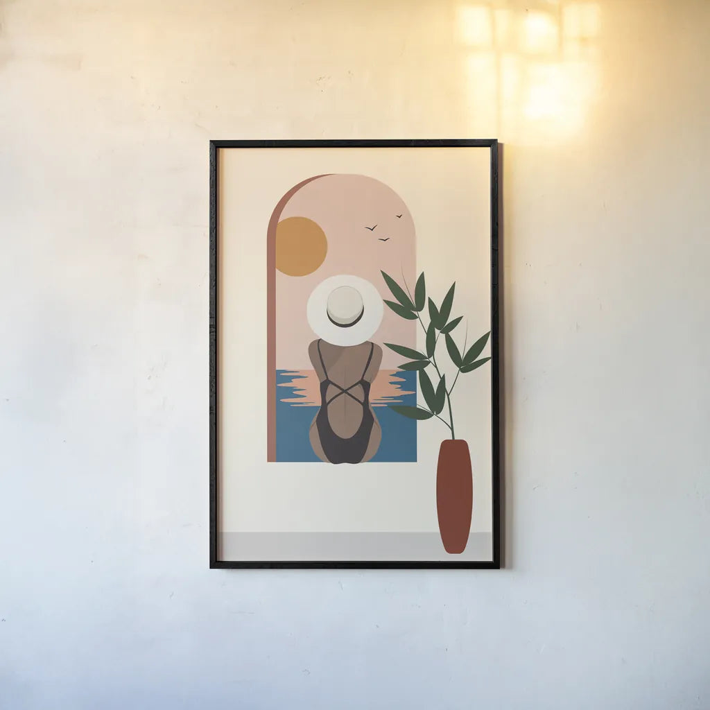 Luxe Traveler III by Omar Escalante. shown as a paper print in a black flame. Available as a archival giclee rolled canvas, fine art paper, or poster print. SKU 82559h.