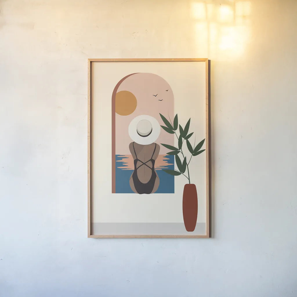 Luxe Traveler III by Omar Escalante. shown as a paper print in a natural frame. Available as a archival giclee rolled canvas, fine art paper, or poster print. SKU 82559h.