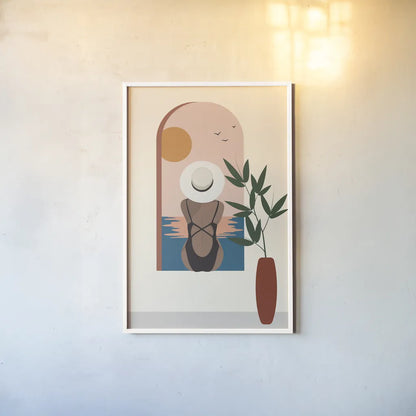 Luxe Traveler III by Omar Escalante. shown as a paper print in a white frame. Available as a archival giclee rolled canvas, fine art paper, or poster print. SKU 82559h.