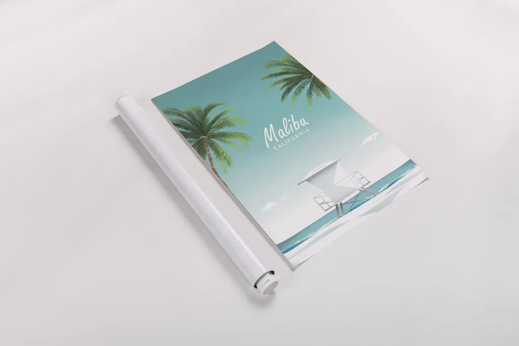 Malibu by Omar Escalante. shown as a rolled paper print. Available as archival giclee rolled canvas, fine art paper, or poster print. SKU 62037h.