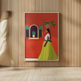 Market Day Woman by Omar Escalante. shown as over sized large wall art. Available as an archival giclee rolled canvas, fine art paper, or poster print. SKU 71686h.