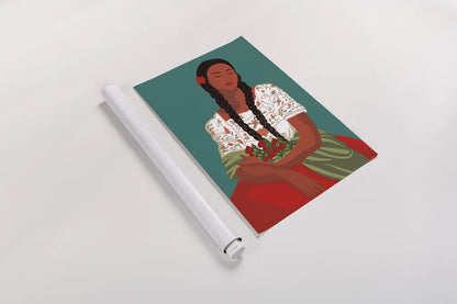 Mexican Woman I by Omar Escalante. shown as a rolled paper print. Available as archival giclee rolled canvas, fine art paper, or poster print. SKU 71684h.