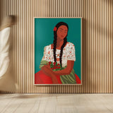 Mexican Woman I by Omar Escalante. shown as over sized large wall art. Available as an archival giclee rolled canvas, fine art paper, or poster print. SKU 71684h.