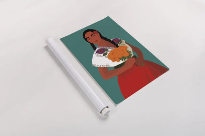 Mexican Woman II by Omar Escalante. shown as a rolled paper print. Available as archival giclee rolled canvas, fine art paper, or poster print. SKU 71685h.