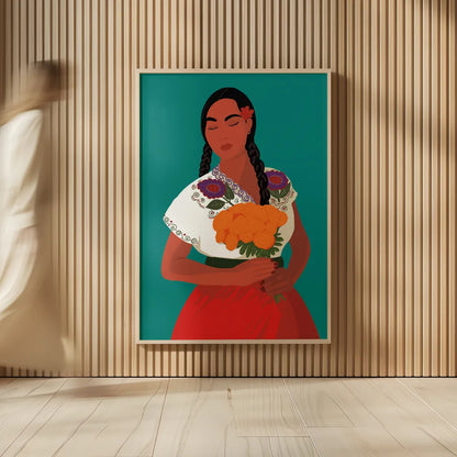 Mexican Woman II by Omar Escalante. shown as over sized large wall art. Available as an archival giclee rolled canvas, fine art paper, or poster print. SKU 71685h.