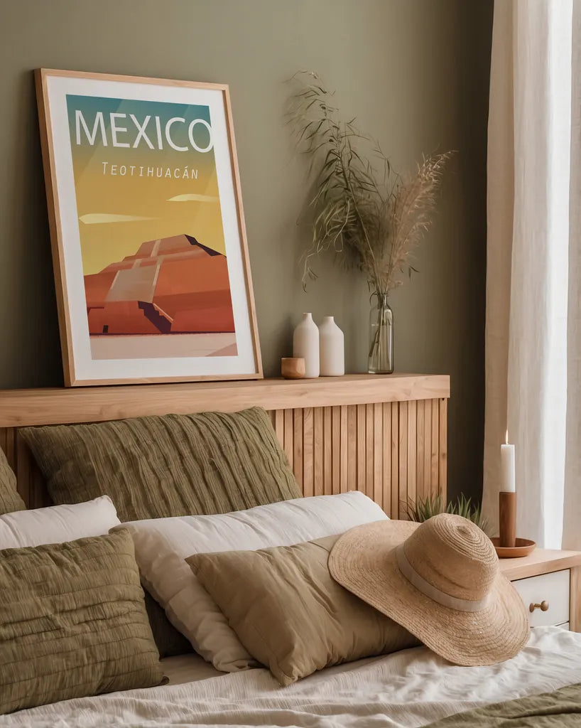 Mexico by Omar Escalante. shown as a paper print in a natural frame. Available as a archival giclee rolled canvas, fine art paper, or poster print. SKU 66865h.