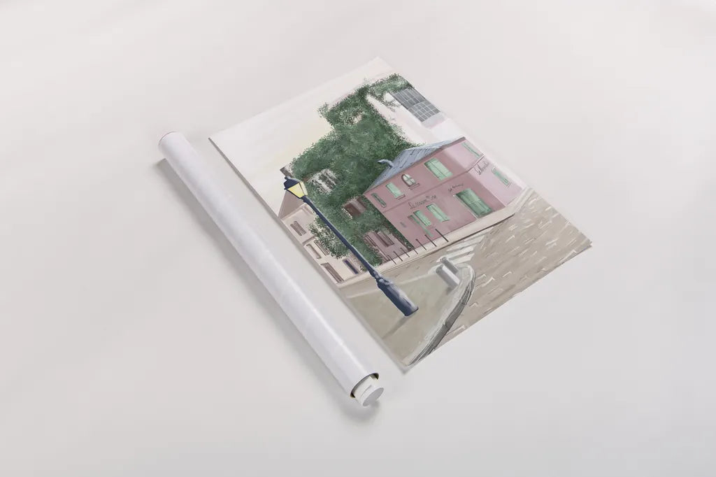 Montmartre Paris by Omar Escalante. shown as a rolled paper print. Available as archival giclee rolled canvas, fine art paper, or poster print. SKU 71212h.