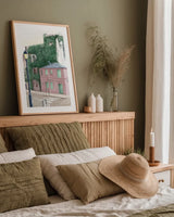 Montmartre Paris by Omar Escalante. shown as a paper print in a natural frame. Available as a archival giclee rolled canvas, fine art paper, or poster print. SKU 71212h.