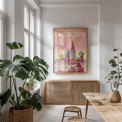 Moscow by Omar Escalante. shown as a print in a natural wood frame in a dining room. Available as a archival giclee rolled canvas, fine art paper, or poster print. SKU 62038h.